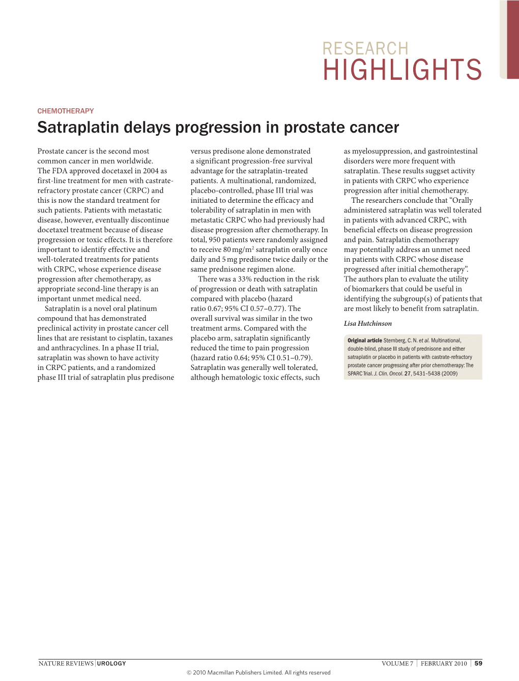 Chemotherapy: Satraplatin Delays Progression in Prostate Cancer