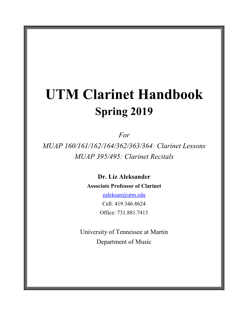 UTM Clarinet Handbook Spring 2019