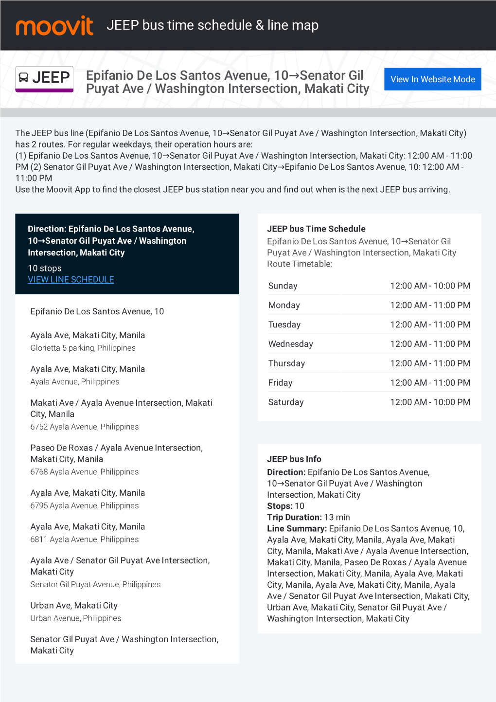 JEEP Bus Time Schedule & Line Route