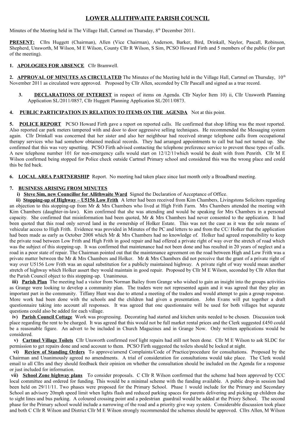 Lower Allithwaite Parish Council