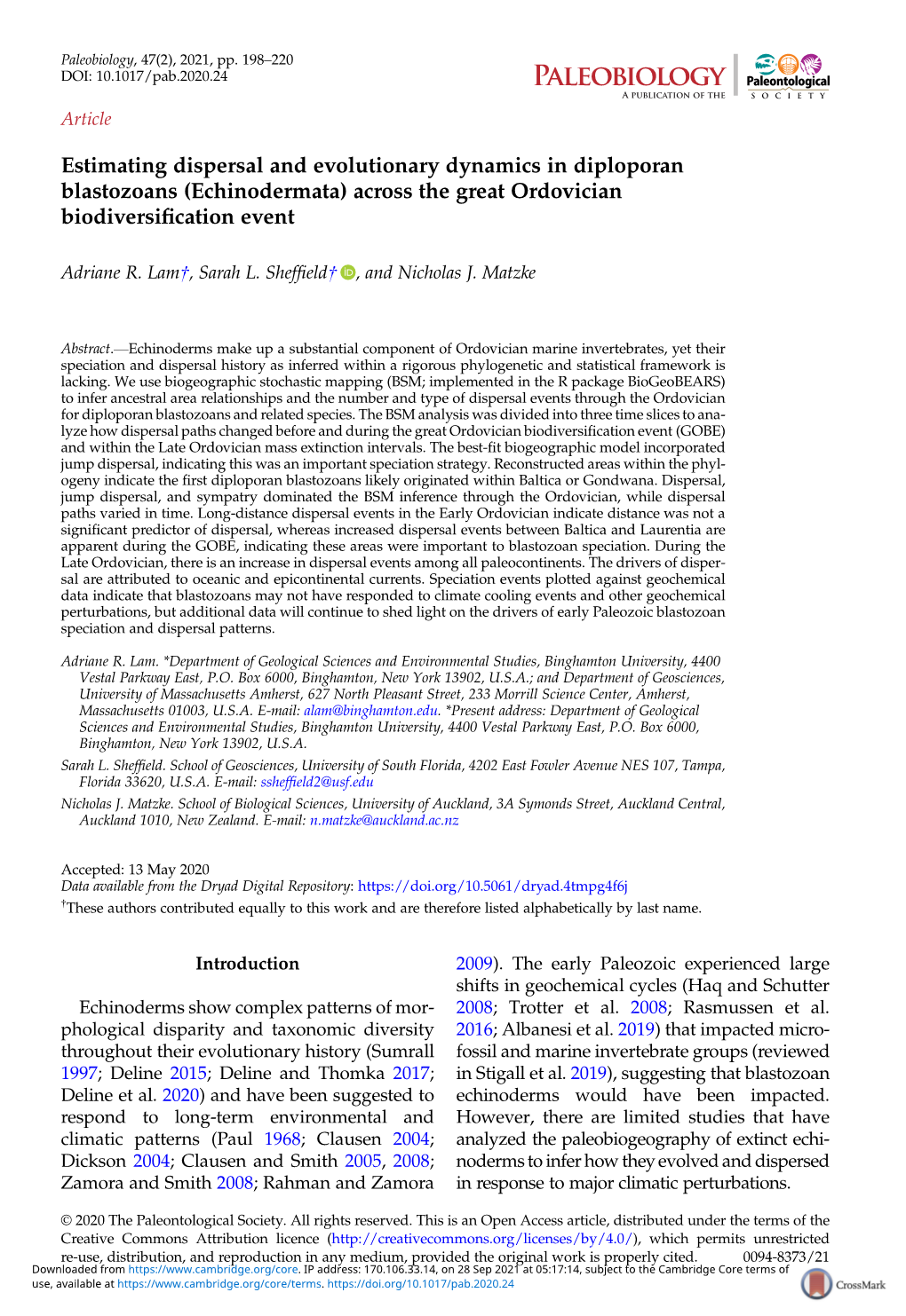 Echinodermata) Across the Great Ordovician Biodiversiﬁcation Event