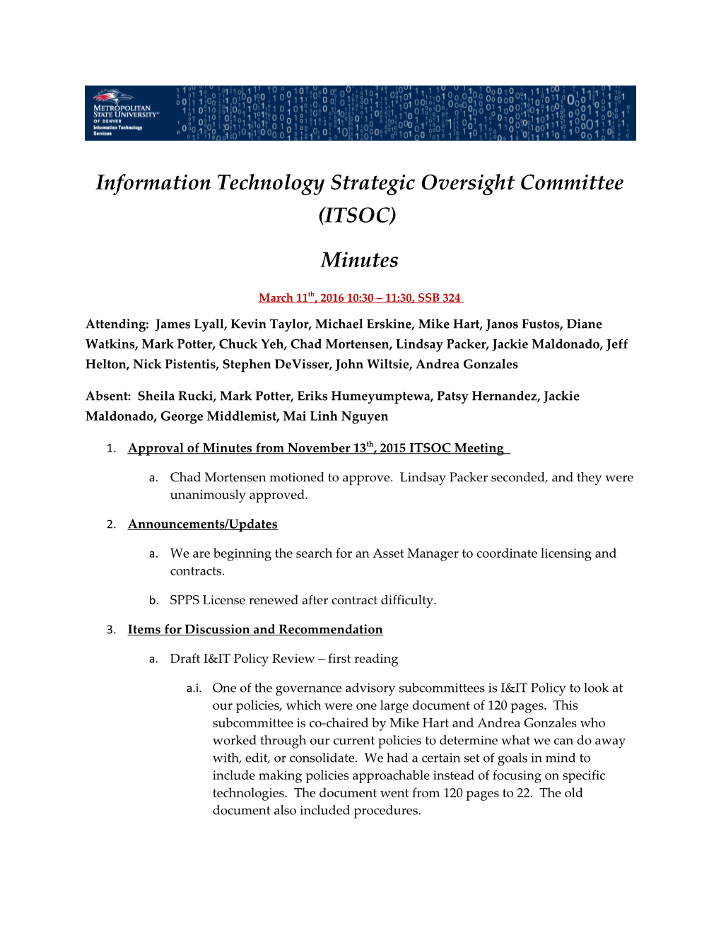 Information Technology Strategic Oversight Committee (ITSOC)