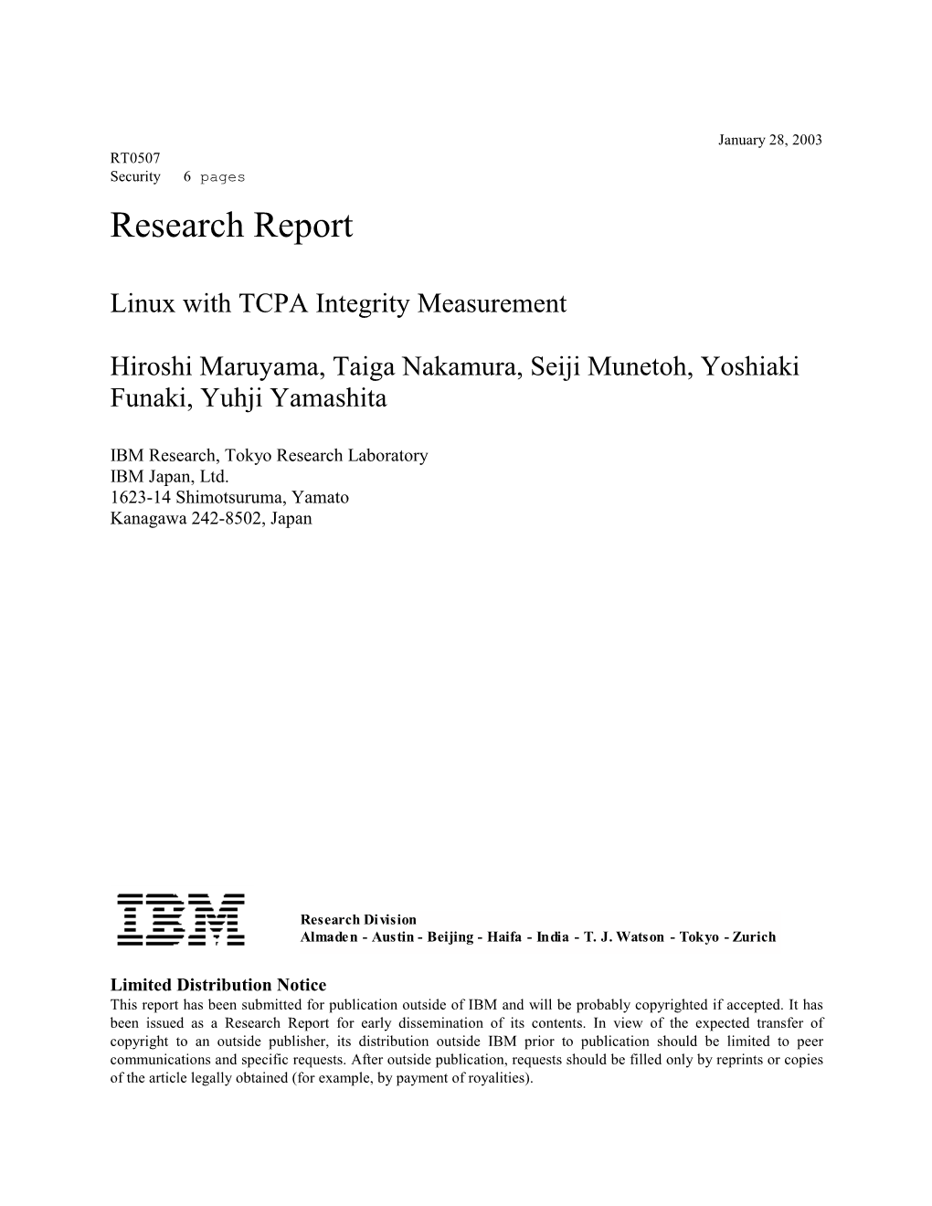 Linux with TCPA Integrity Measurement