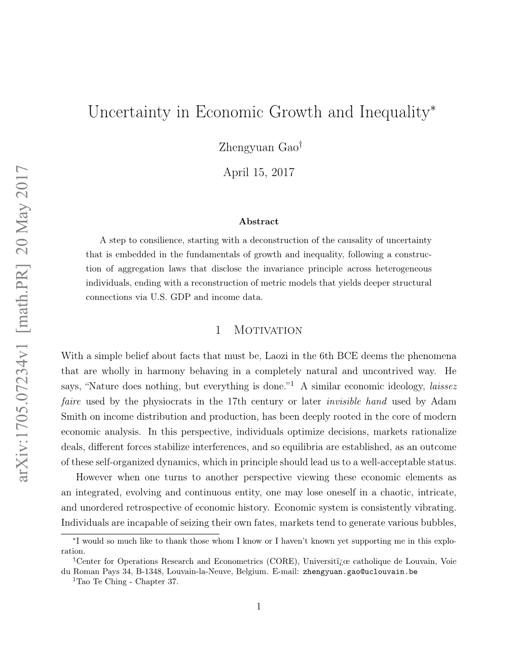 Uncertainty in Economic Growth and Inequality Arxiv:1705.07234V1