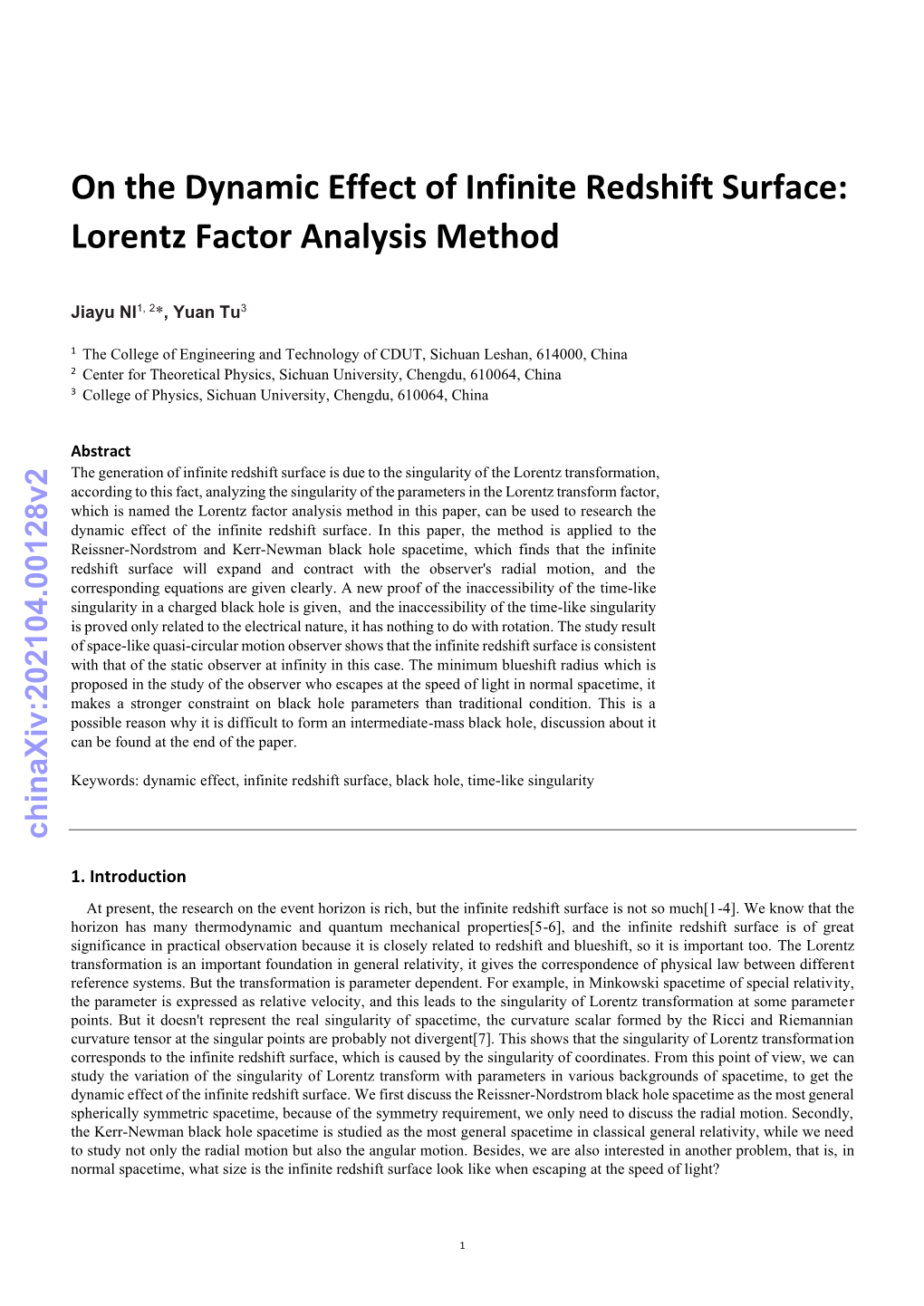 On the Dynamic Effect of Infinite Redshift Surface: Lorentz Factor Analysis Method