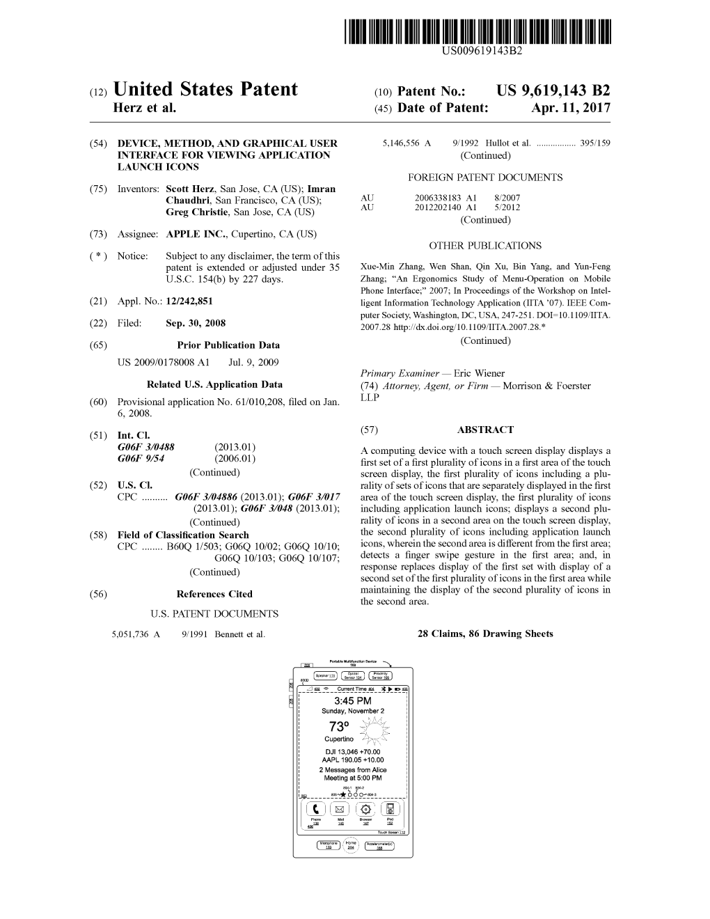 (12) United States Patent (10) Patent No.: US 9,619,143 B2 Herz Et Al