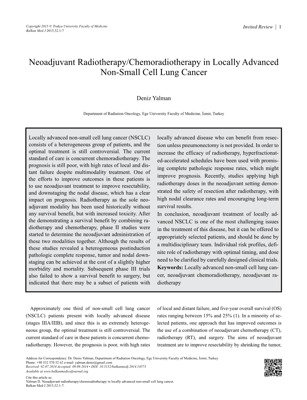 Neoadjuvant Radiotherapy/Chemoradiotherapy in Locally Advanced Non-Small Cell Lung Cancer