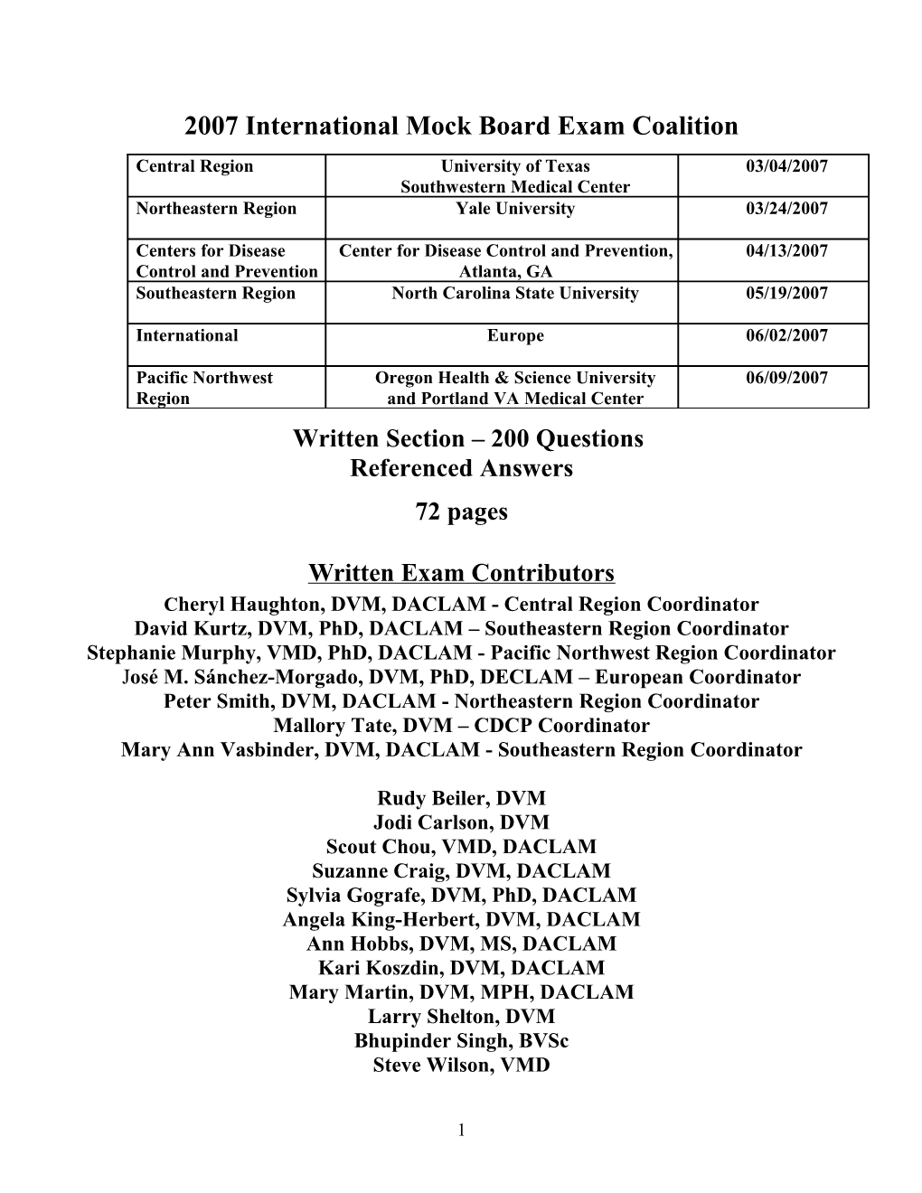 2007 Mock Written Exam Questions