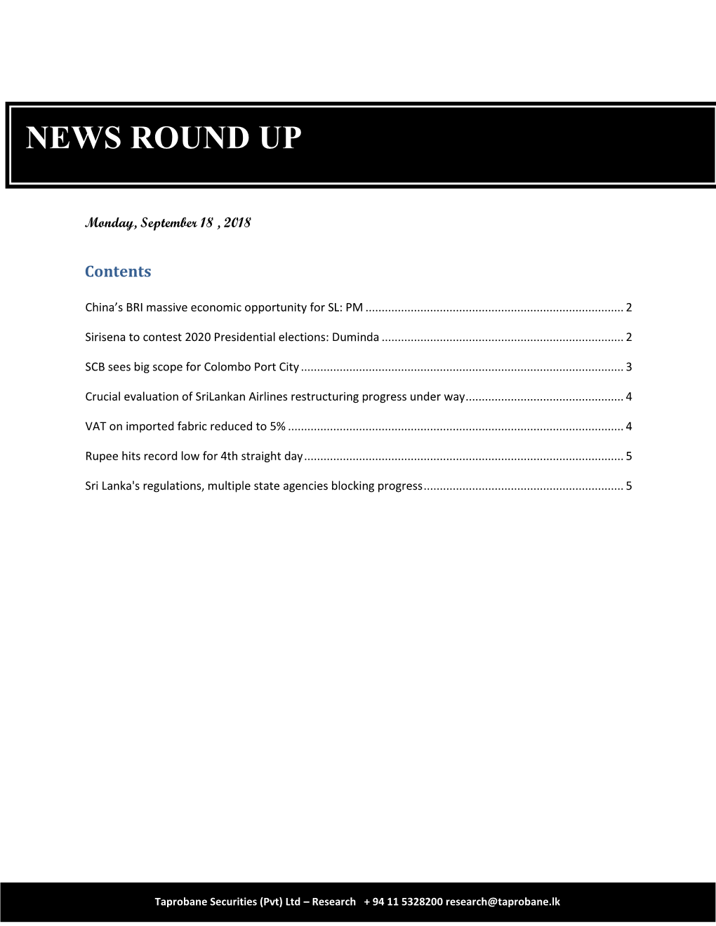 News Round Up