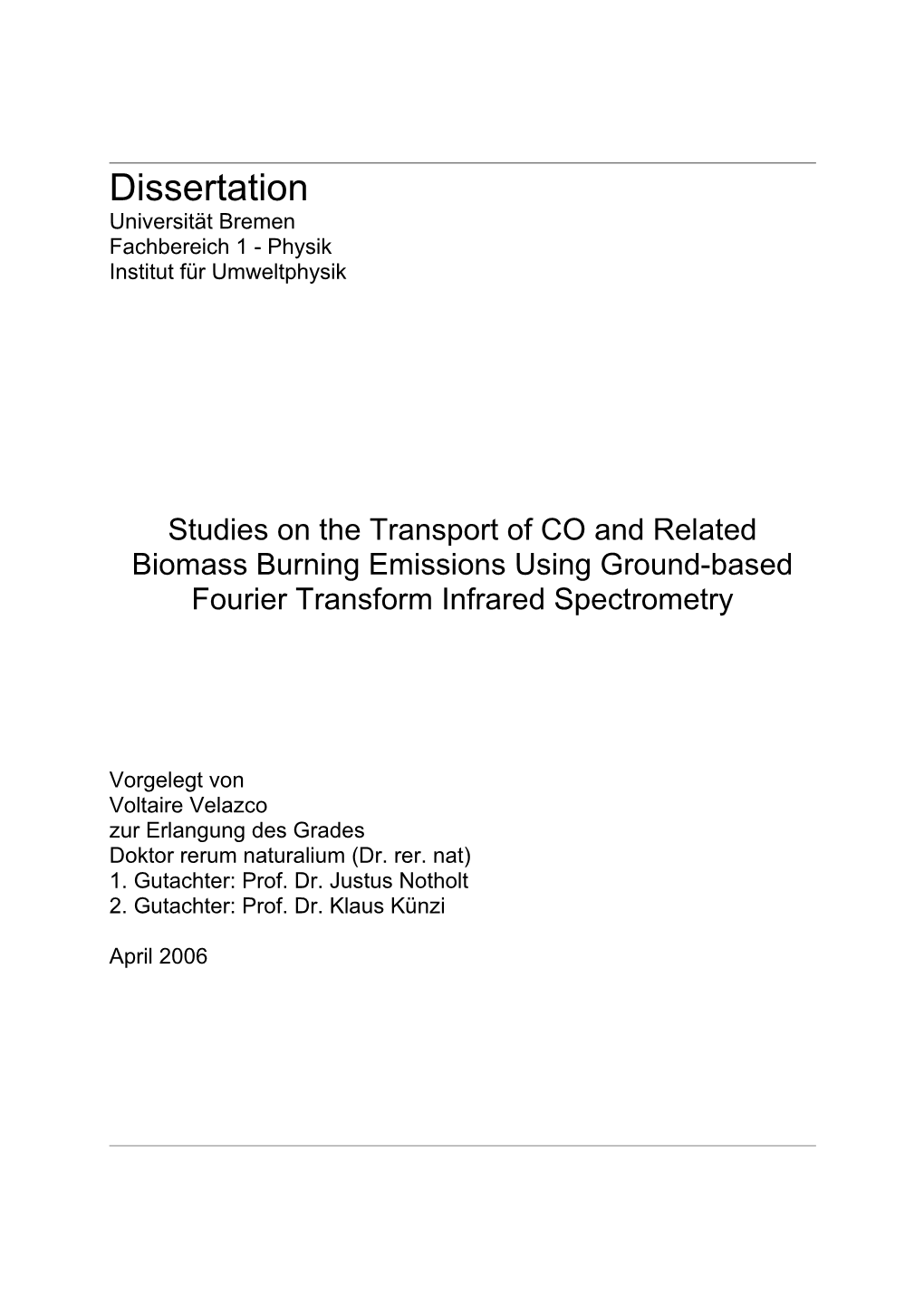 Dissertation Universität Bremen Fachbereich 1 - Physik Institut Für Umweltphysik