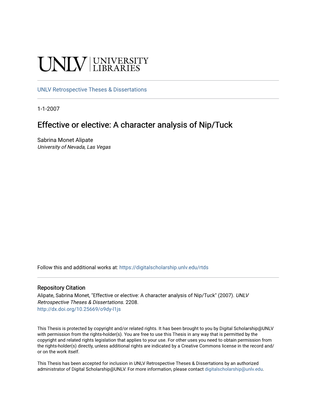Effective Or Elective: a Character Analysis of Nip/Tuck