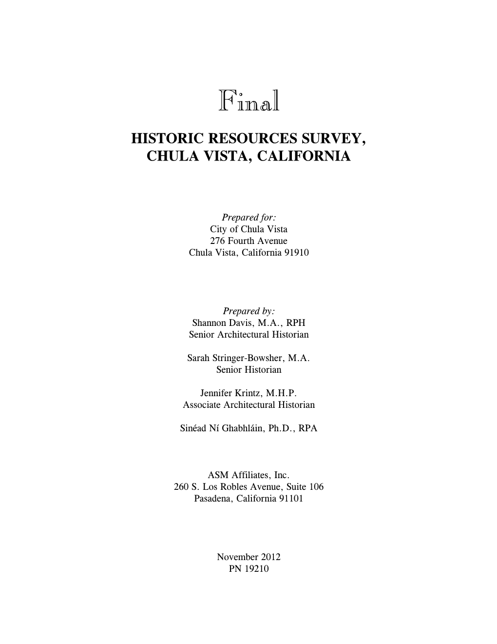 Historic Resources Survey, Chula Vista, California