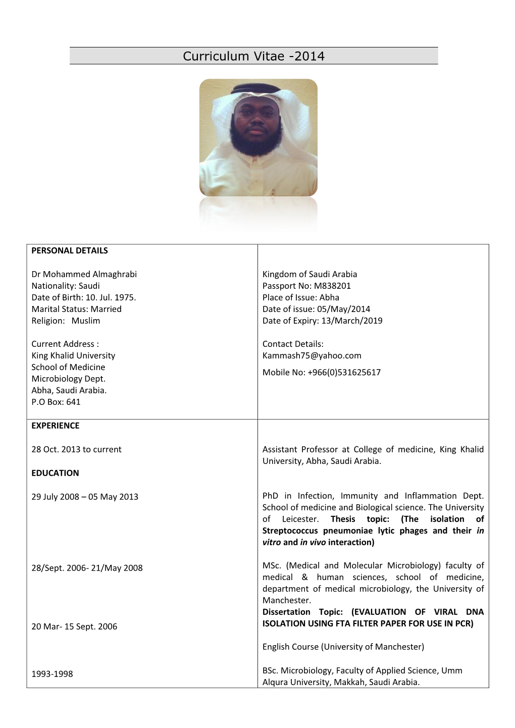 Curriculum Vitae -2014