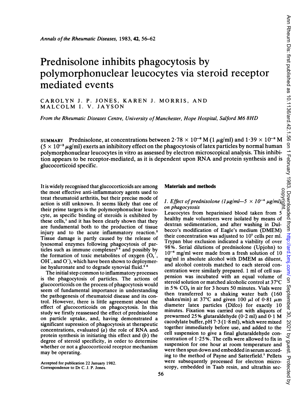 Prednisolone Inhibits Phagocytosis by Polymorphonuclear Leucocytes Via Steroid Receptor Mediated Events