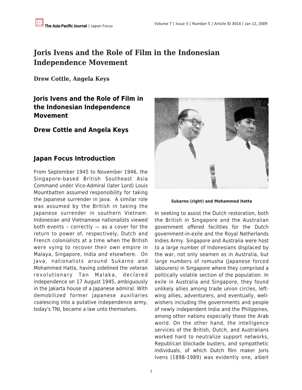 Joris Ivens and the Role of Film in the Indonesian Independence Movement