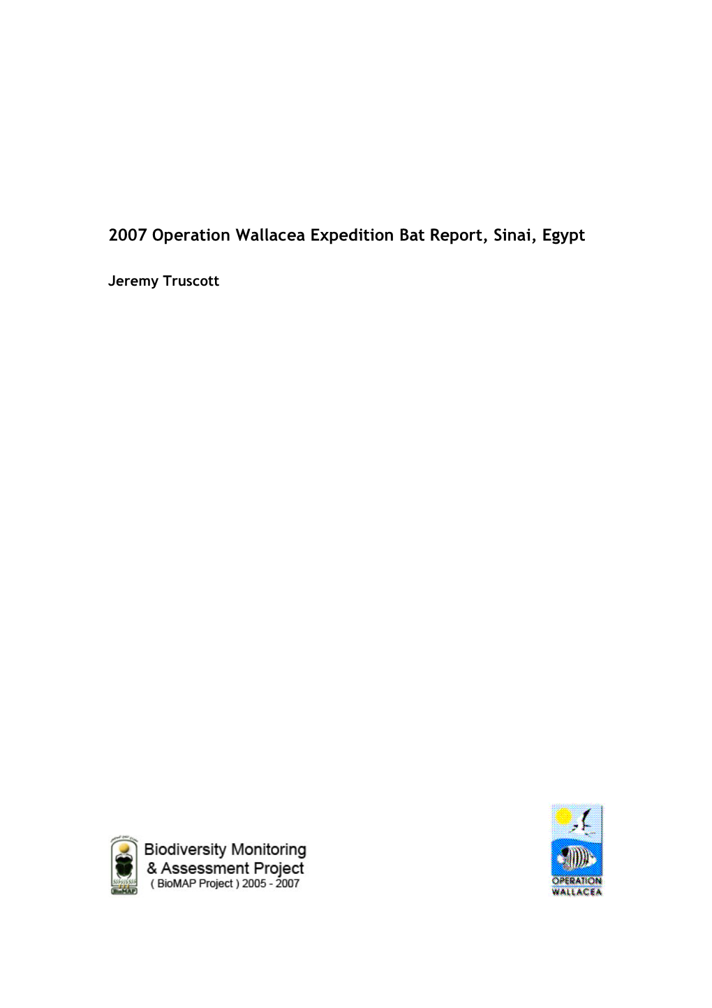 2007 Operation Wallacea Expedition Bat Report, Sinai, Egypt