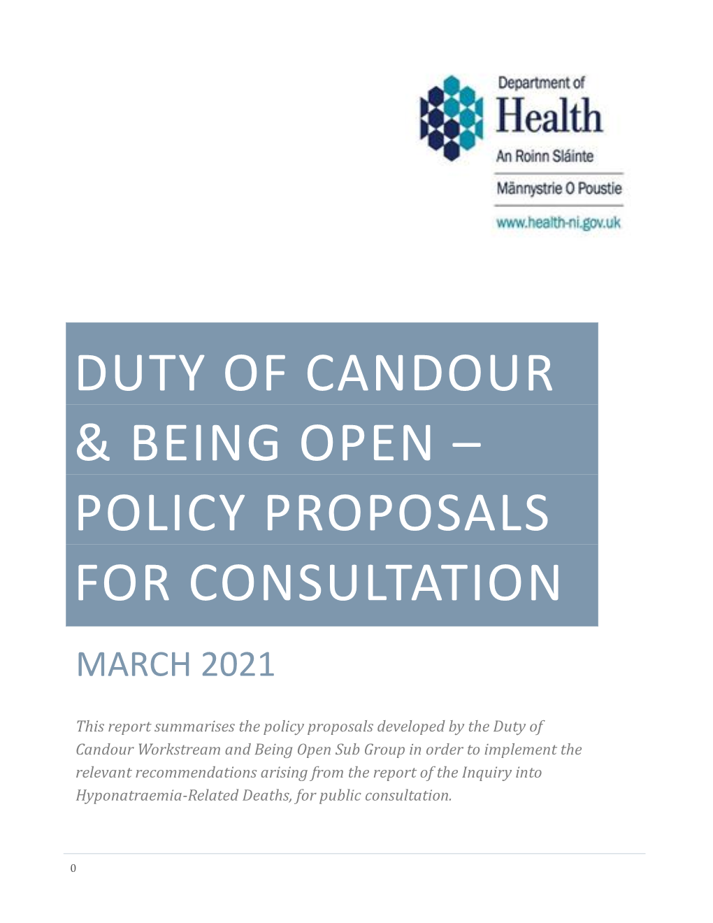 Duty of Candour & Being Open – Policy Proposals For