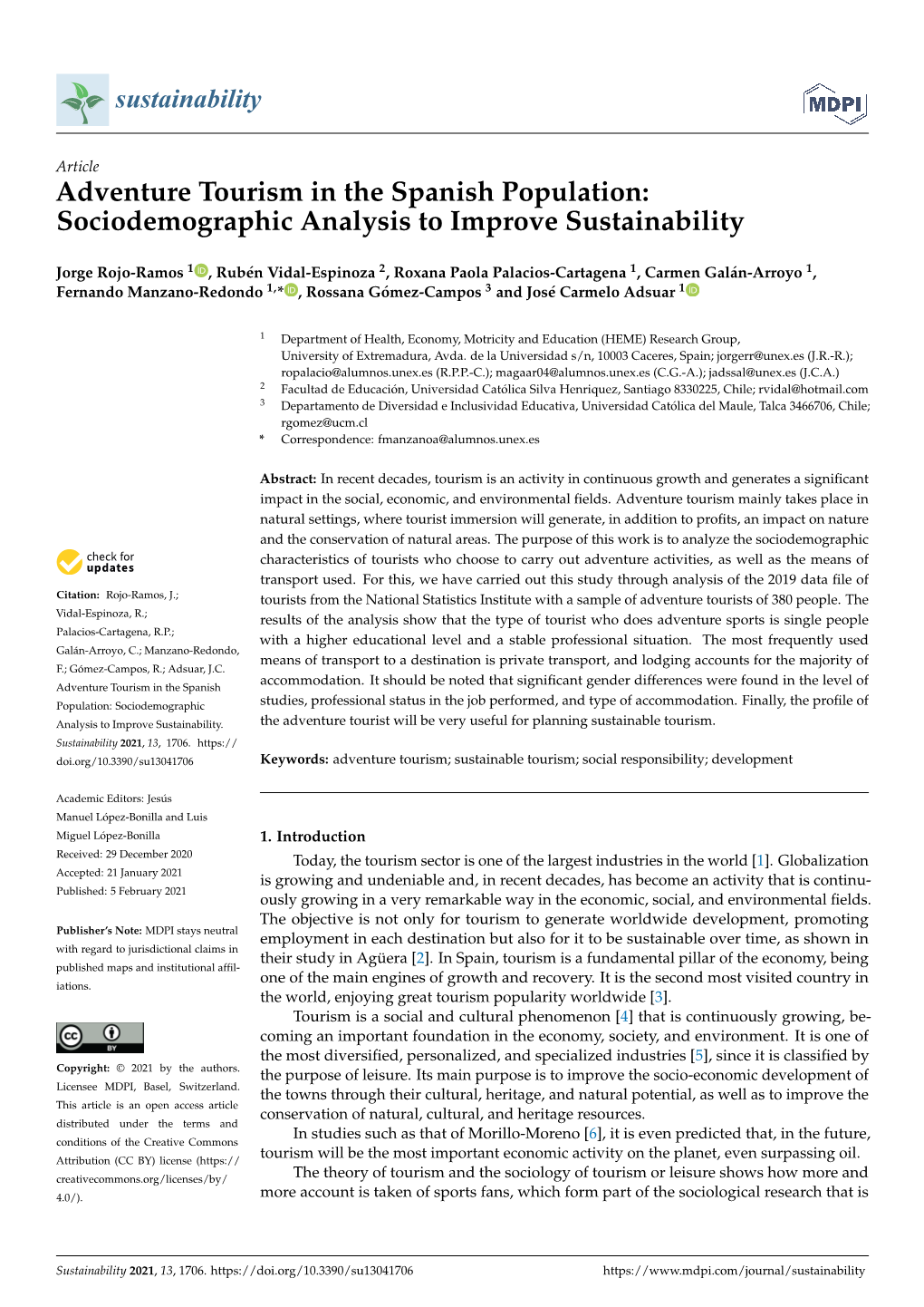 Adventure Tourism in the Spanish Population: Sociodemographic Analysis to Improve Sustainability