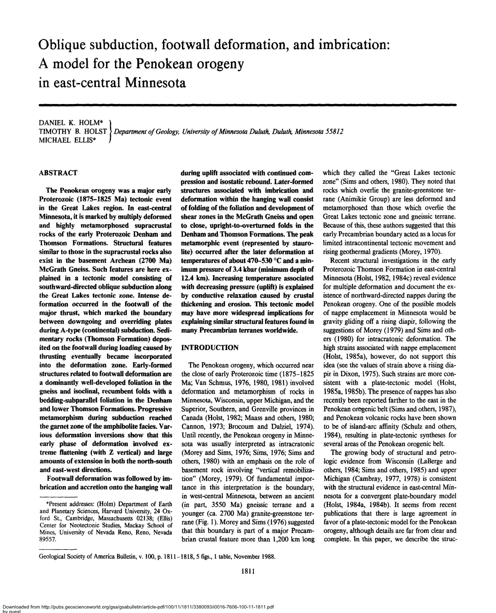 A Model for the Penokean Orogeny in East-Central Minnesota