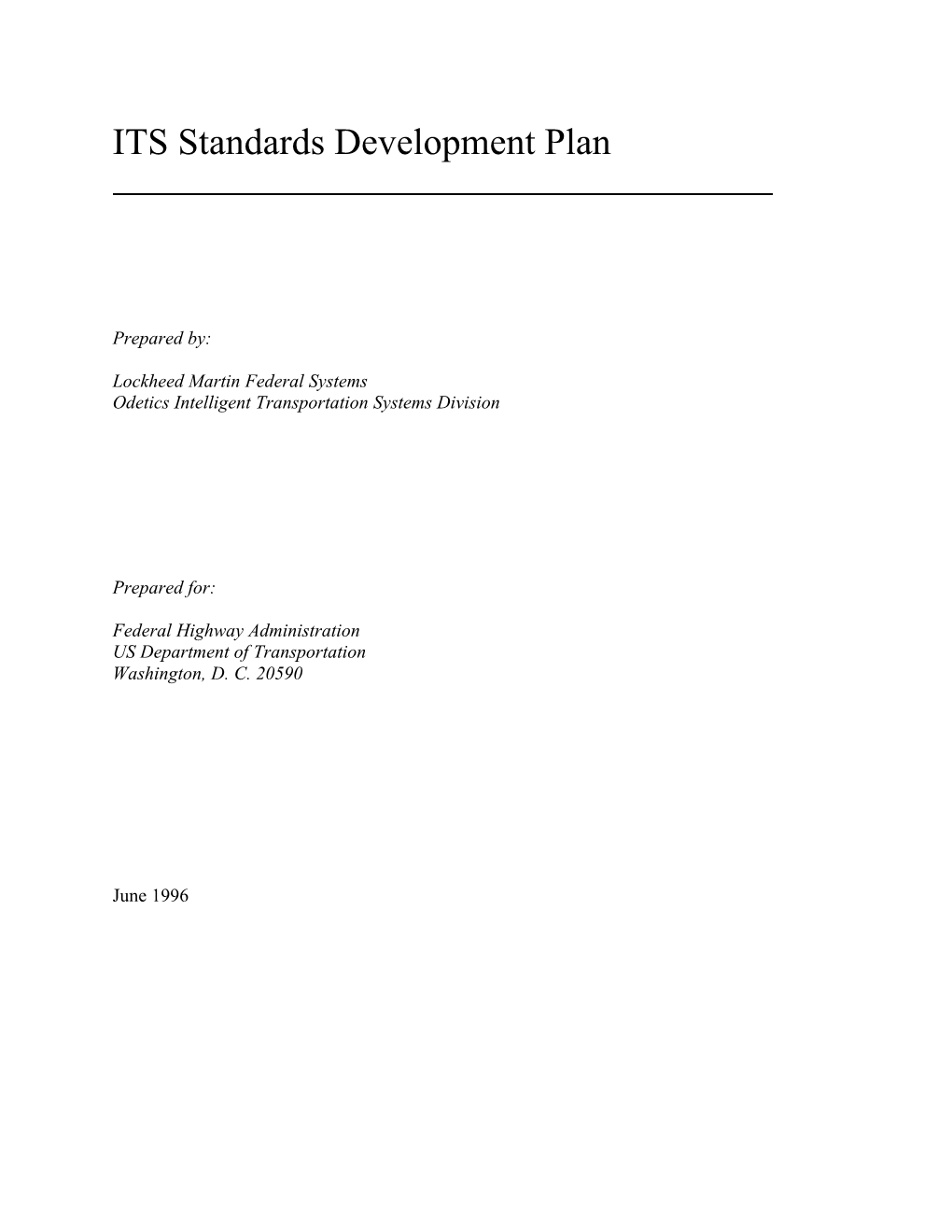 ITS Standards Development Plan
