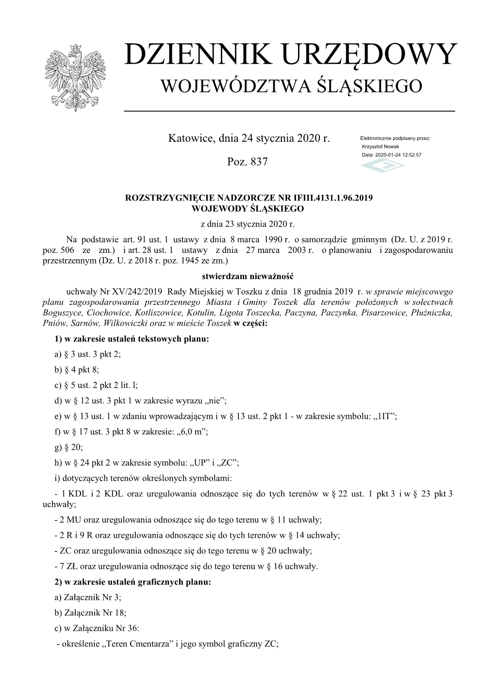 Rozstrzygnięcie Nadzorcze Nr IFIII.4131.1.96.2019 Z Dnia 23 Stycznia 2020 R