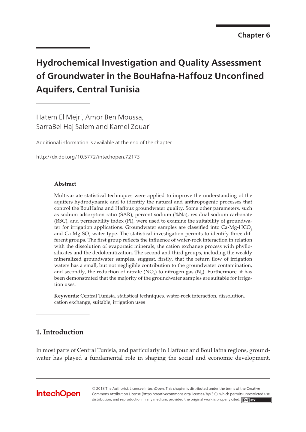 Hydrochemical Investigation and Quality Assessment of Groundwater in the Bouhafna-Haffouz… 93