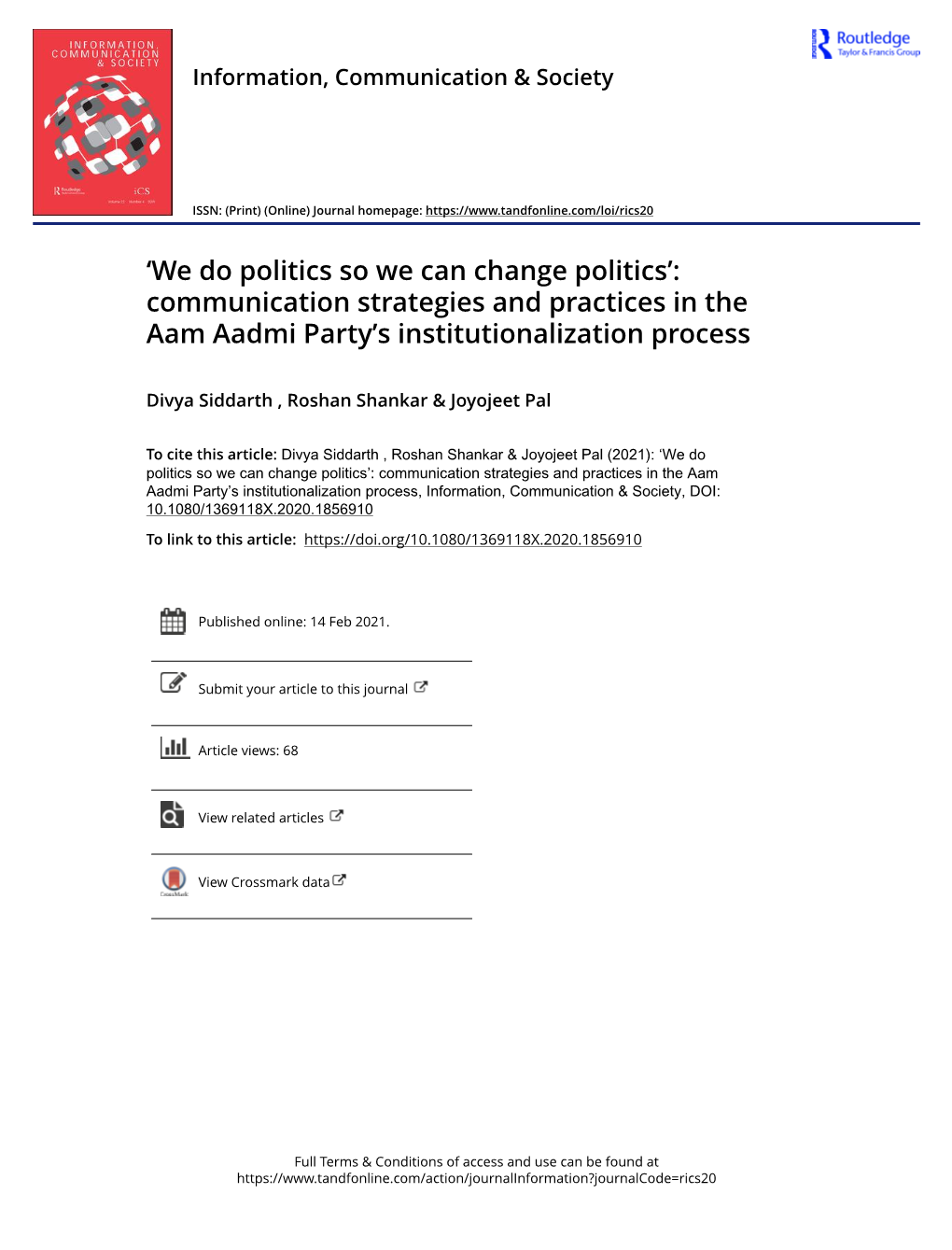 Communication Strategies and Practices in the Aam Aadmi Party’S Institutionalization Process