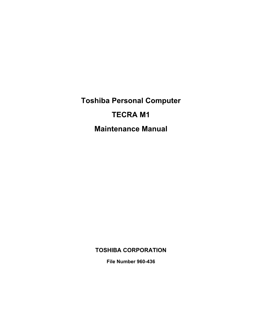 Toshiba Personal Computer Maintenance Manual
