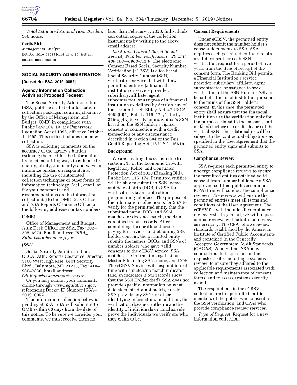 Federal Register/Vol. 84, No. 234/Thursday, December 5, 2019/Notices