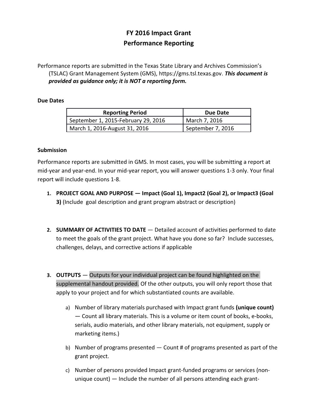 FY 2016 Impact Grant