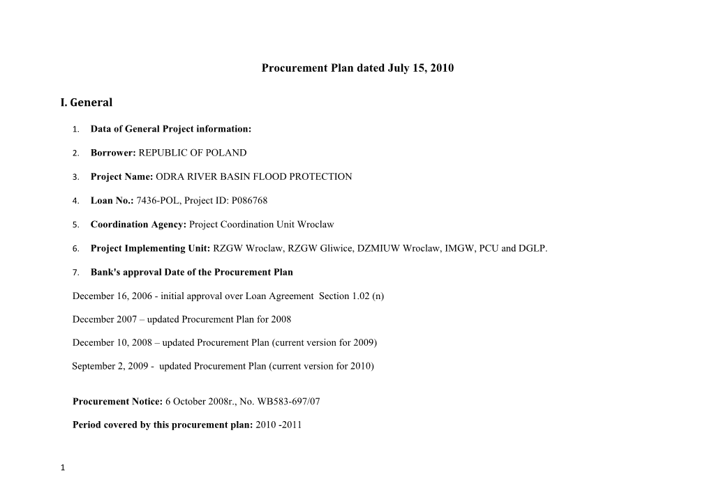 Sample Procurement Plan