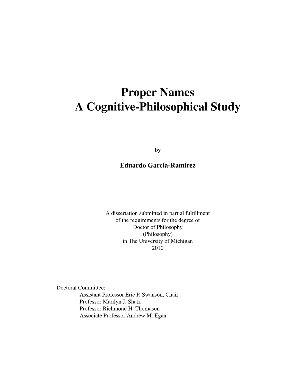 Proper Names a Cognitive-Philosophical Study