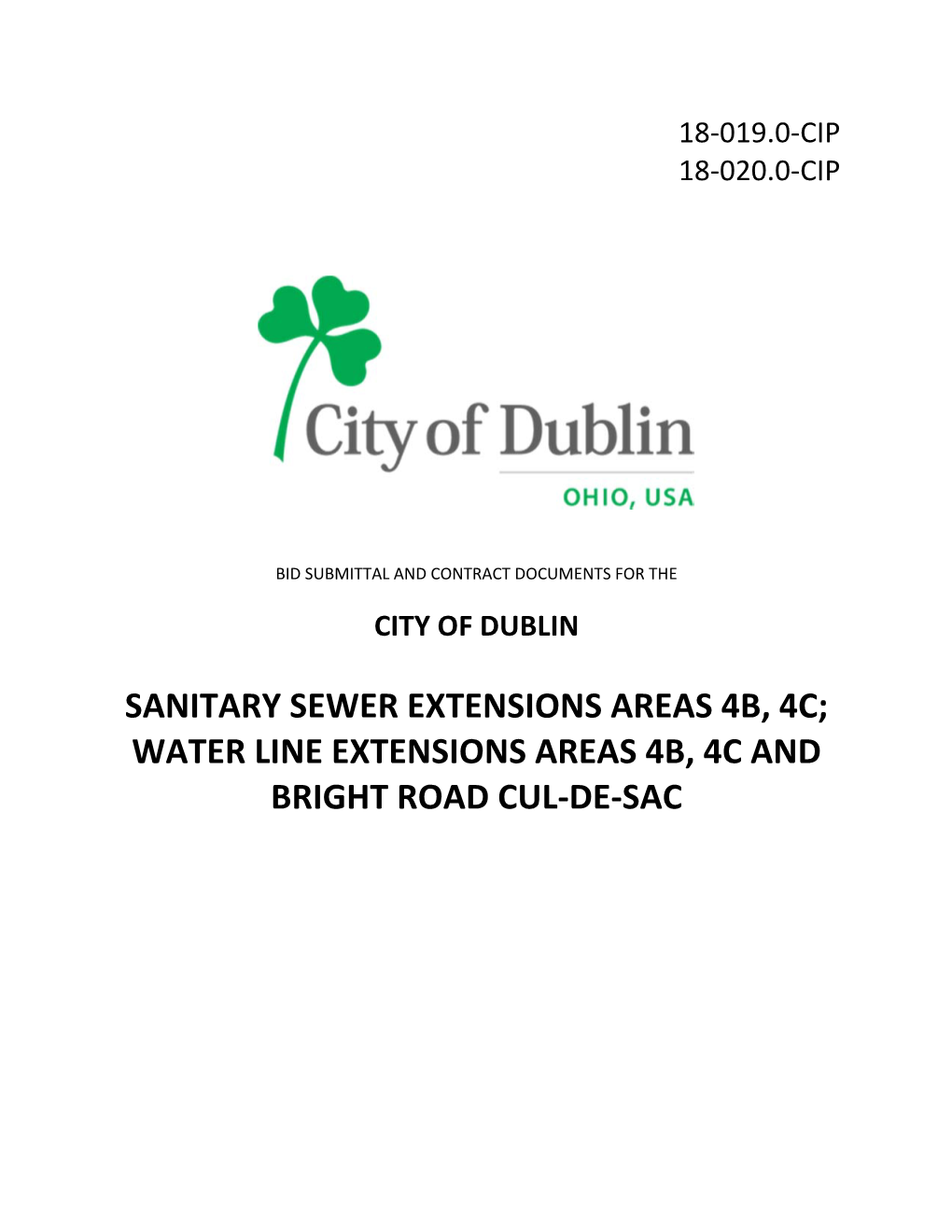 Sanitary Sewer Extensions Areas 4B, 4C; Water Line Extensions Areas 4B, 4C and Bright Road Cul‐De‐Sac