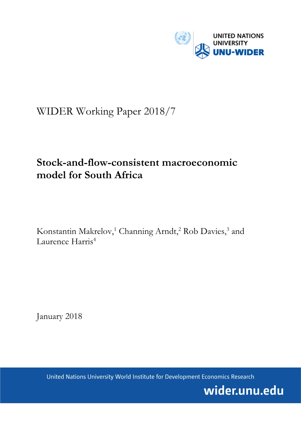 WIDER Working Paper 2018/7 Stock-And-Flow-Consistent