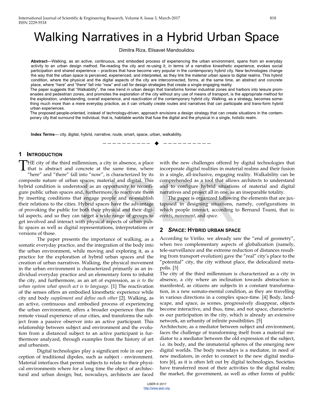 Walking Narratives in a Hybrid Urban Space Dimitra Riza, Elisavet Mandoulidou