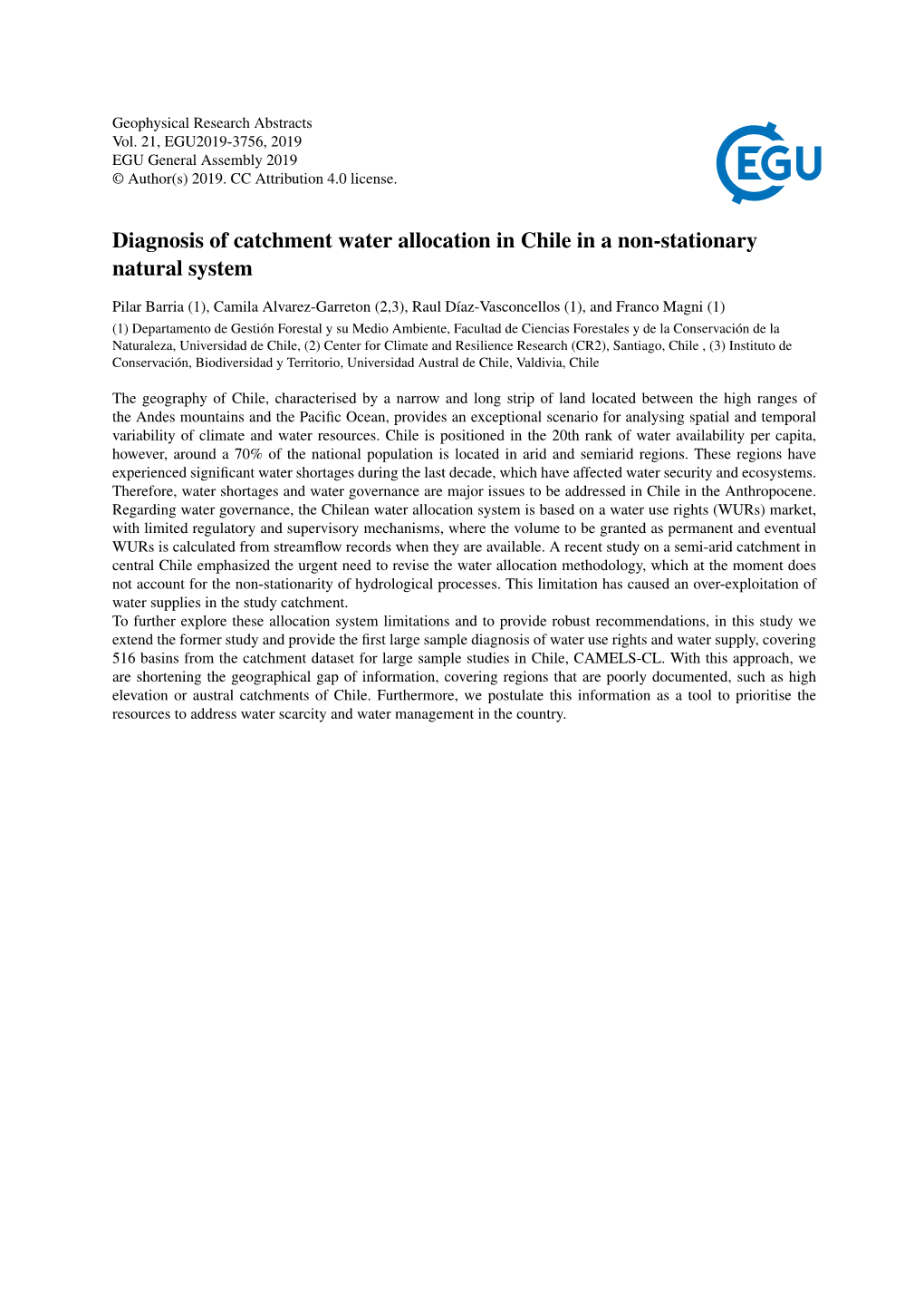 Diagnosis of Catchment Water Allocation in Chile in a Non-Stationary Natural System