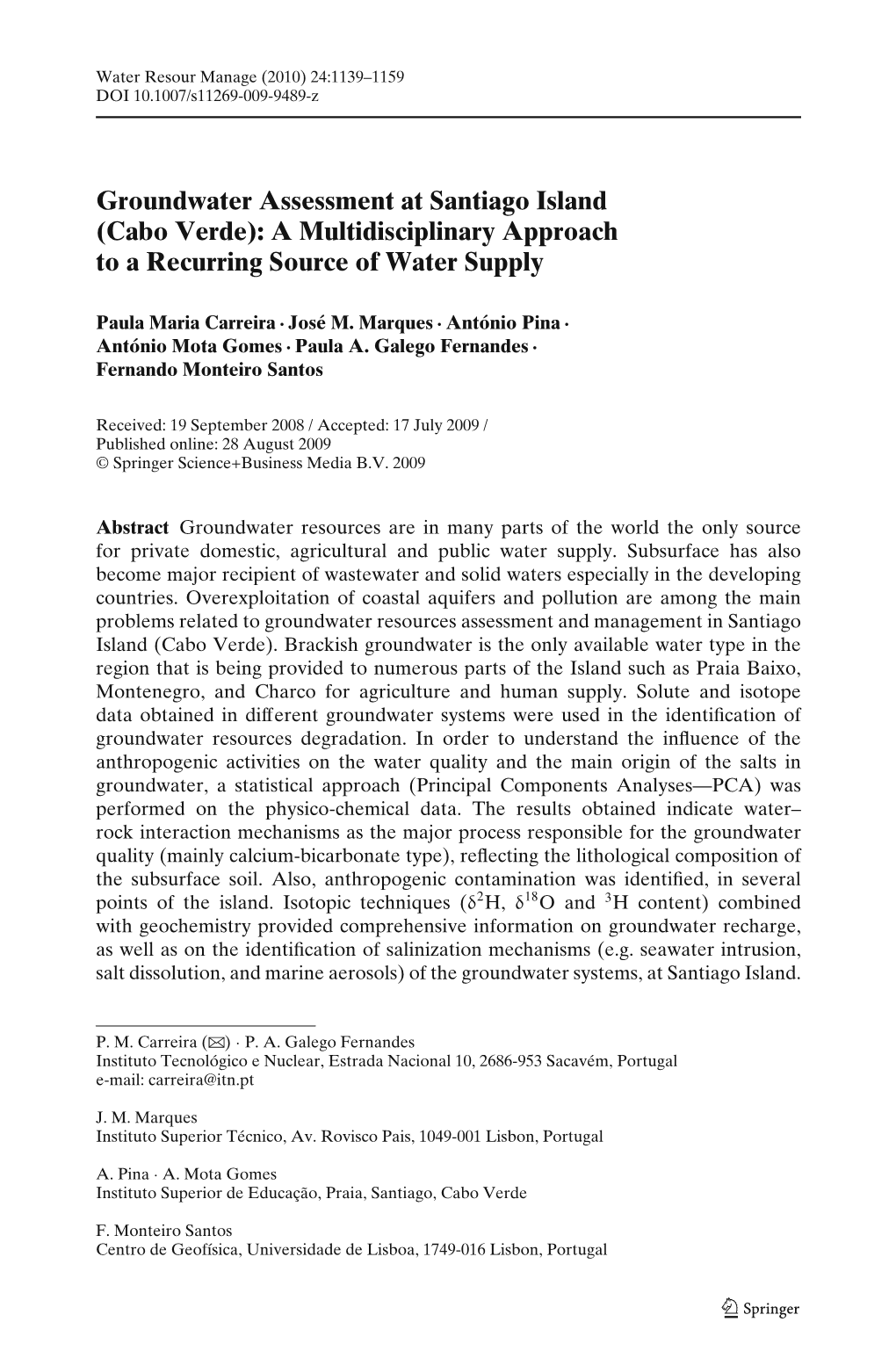 Groundwater Assessment at Santiago Island (Cabo Verde): a Multidisciplinary Approach to a Recurring Source of Water Supply