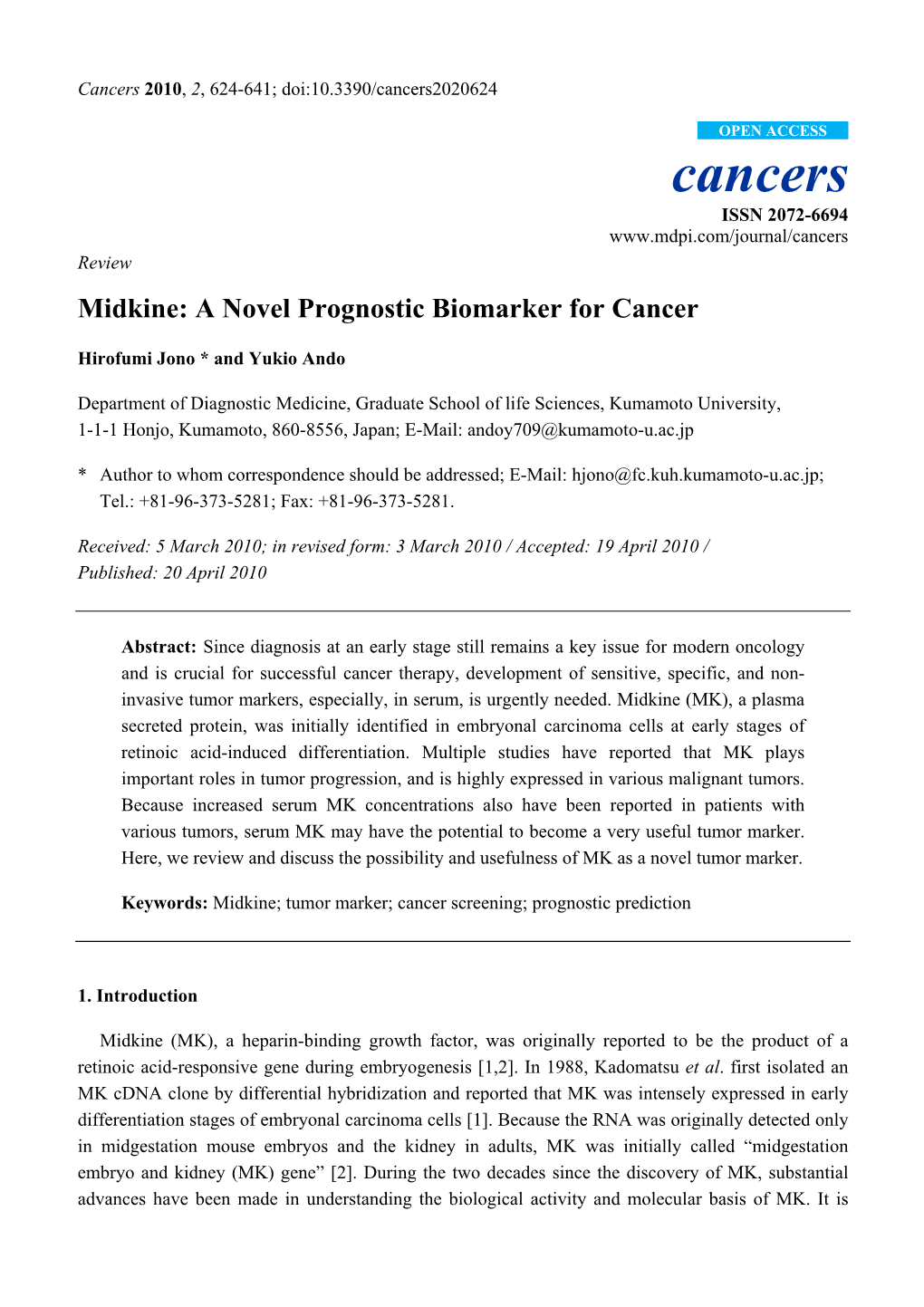 Midkine: a Novel Prognostic Biomarker for Cancer