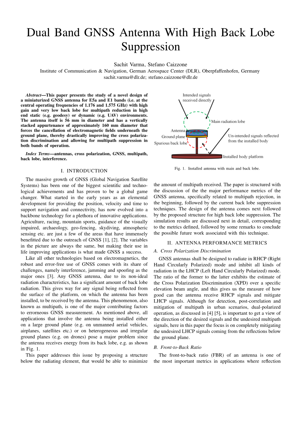 Dual Band GNSS Antenna with High Back Lobe Suppression