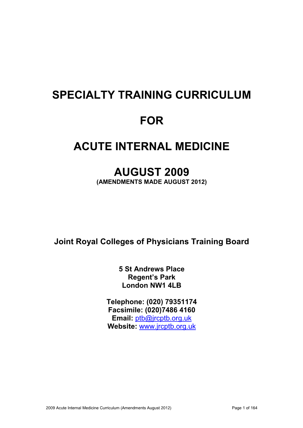 Acute Internal Medicine Curriculum 2012