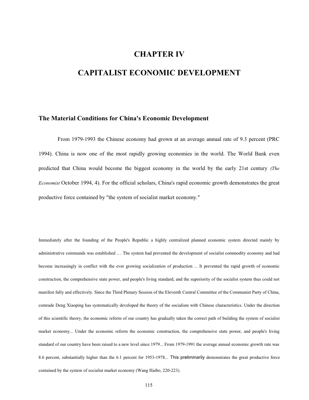 The Material Conditions for China's Economic Development