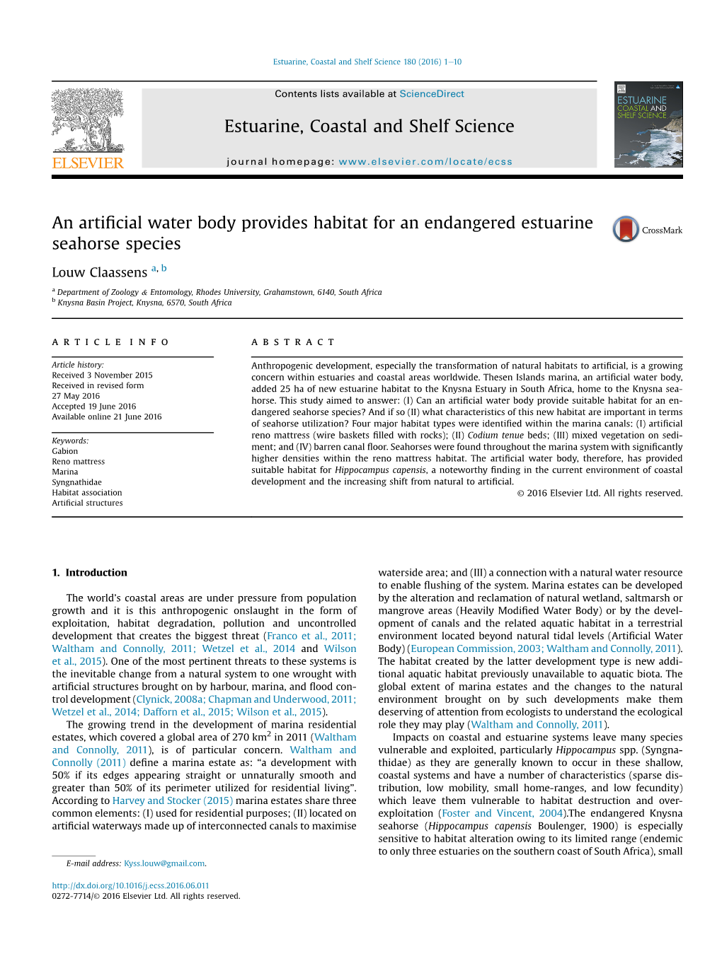 Estuarine, Coastal and Shelf Science 180 (2016) 1E10