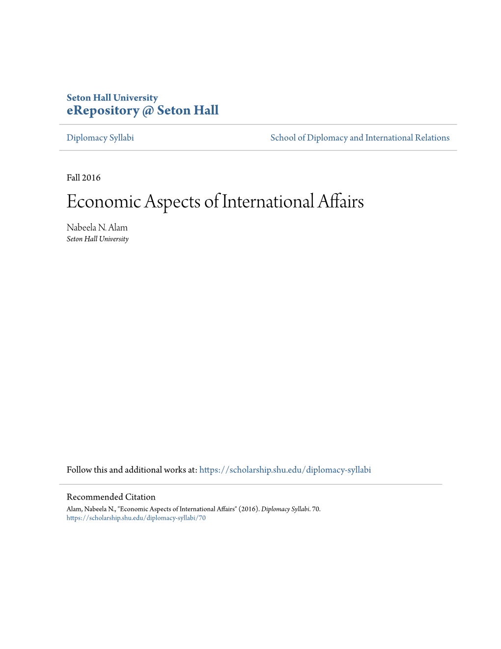 Economic Aspects of International Affairs Nabeela N