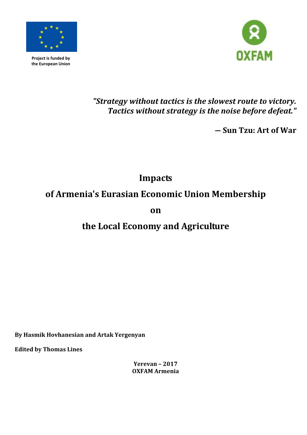 Impacts of Armenia's Eurasian Economic Union Membership on the Local Economy and Agriculture