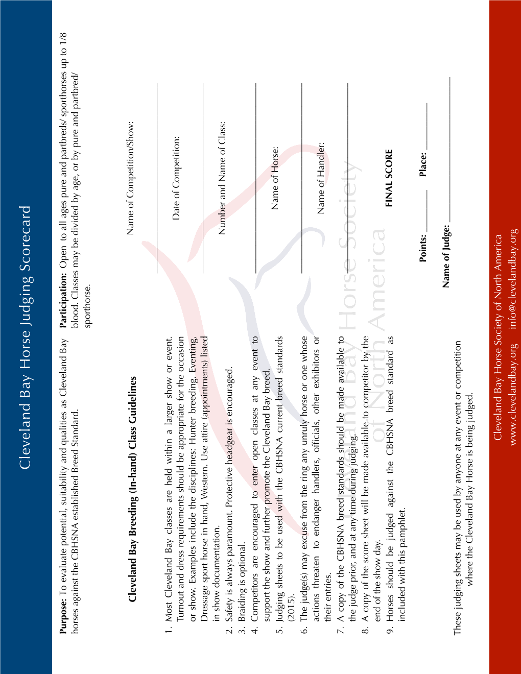 CBHSNA Judging Sheet Only