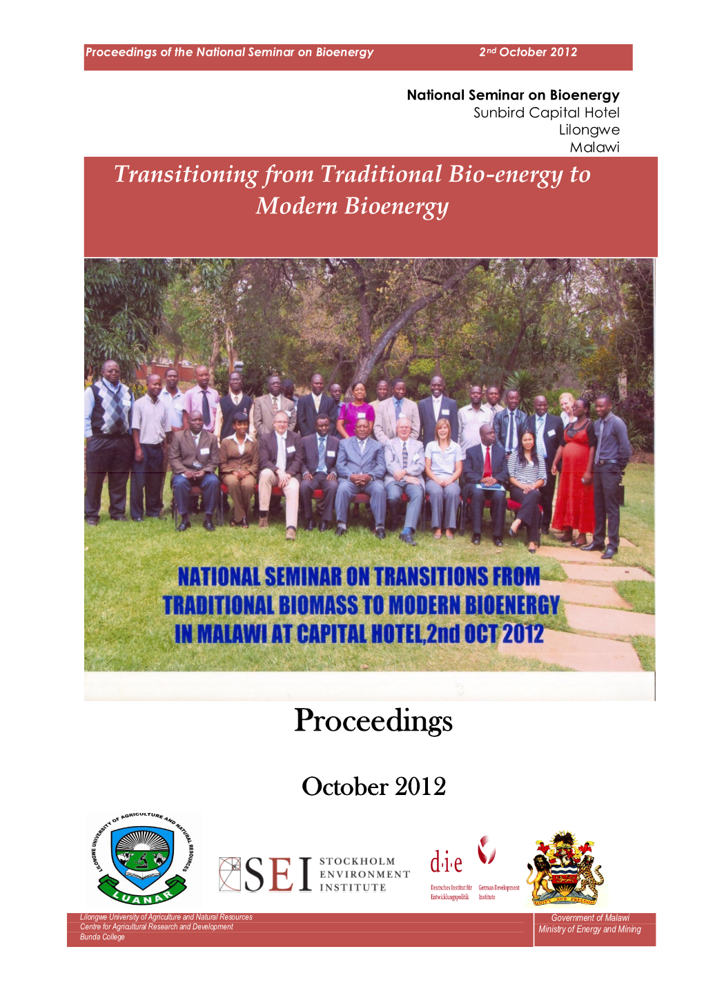 Proceedings of the National Seminar on Bioenergy 2Nd October 2012