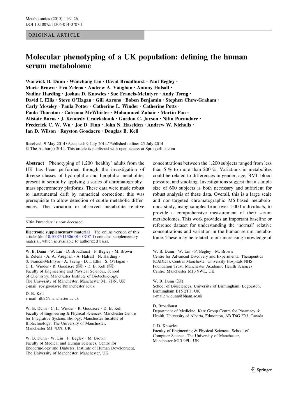 Molecular Phenotyping of a UK Population: Defining the Human