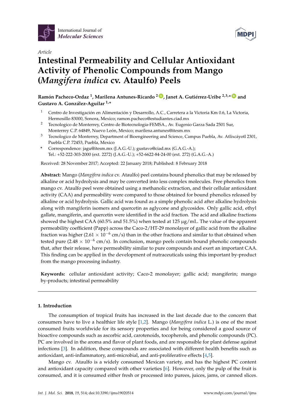 (Mangifera Indica Cv. Ataulfo) Peels