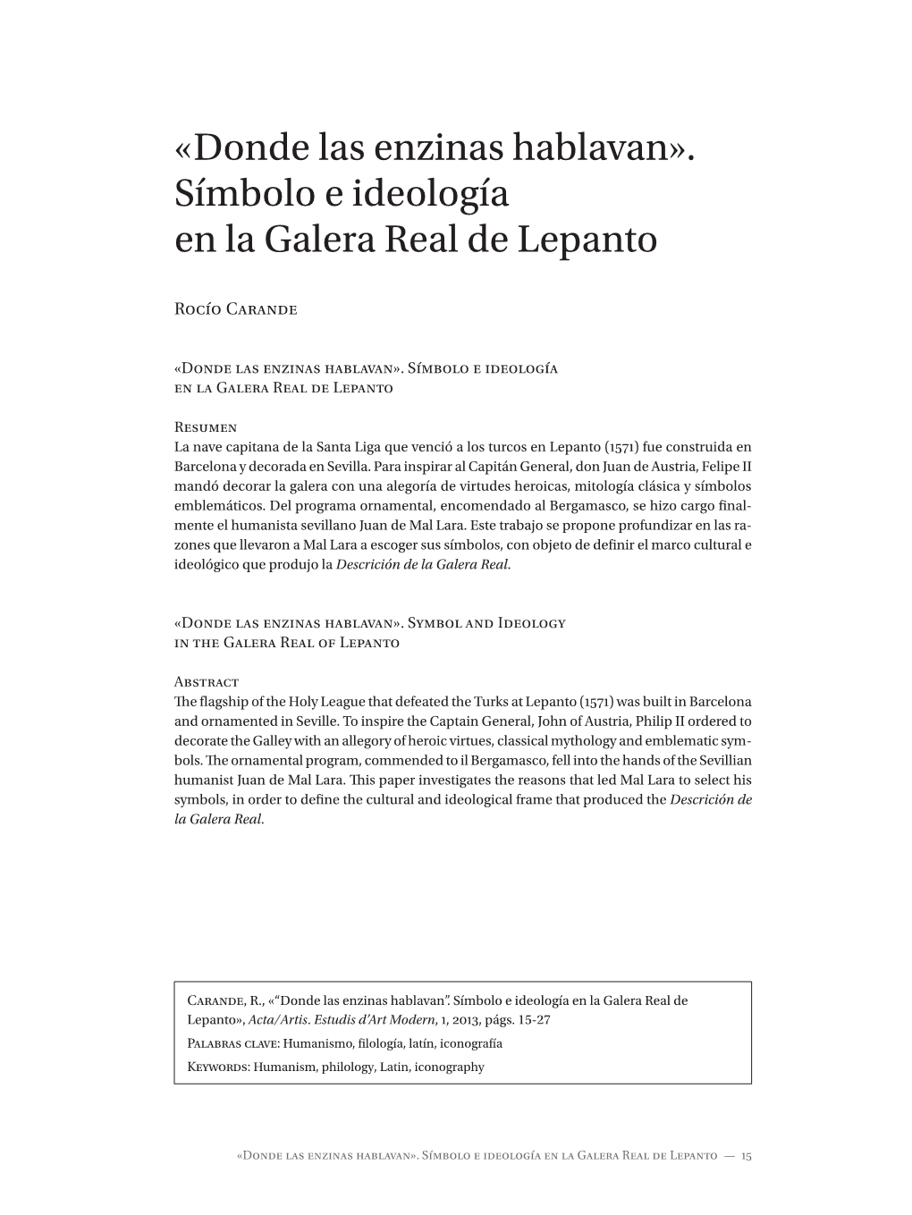 Símbolo E Ideología En La Galera Real De Lepanto