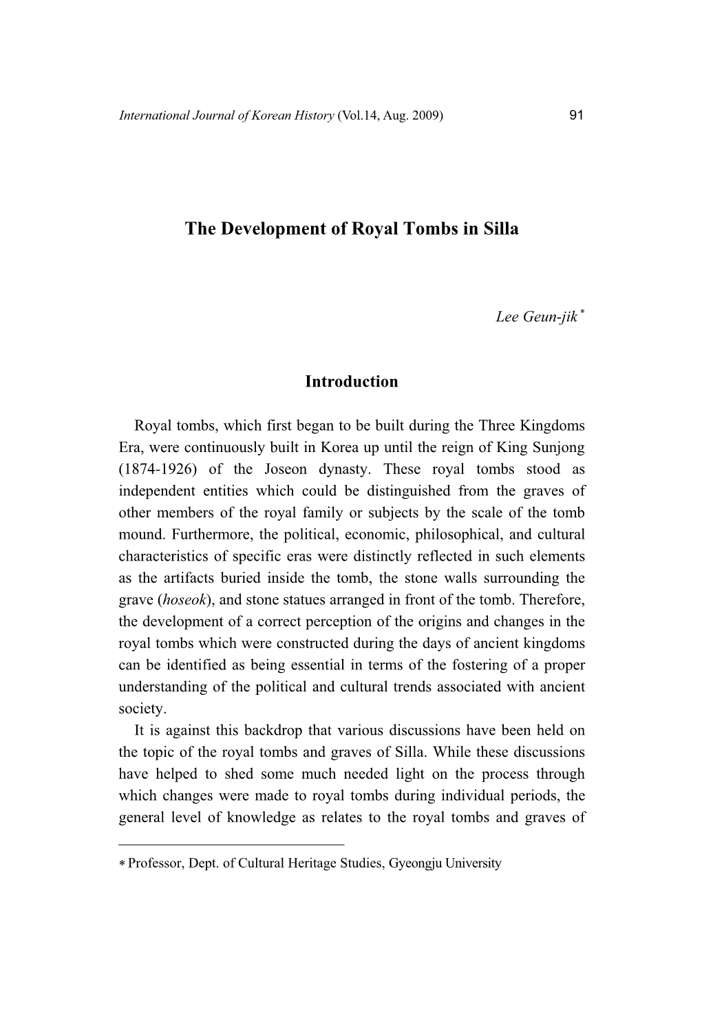 The Development of Royal Tombs in Silla